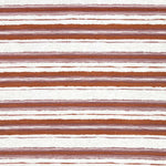 Printed fabric of rust orange and mauve horizontal stripes on a white background