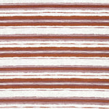 Printed fabric of rust orange and mauve horizontal stripes on a white background