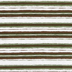Printed fabric of green and brown horizontal stripes on a white background