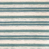 Printed fabric of turquoise and cool blue horizontal stripes on a white background