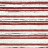 Fabric with red, pink and white horizontal stripes on a textured background
