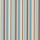 Detail of wallpaper in a playful ticking stripe print in shades of blue and brown on a tan field.