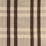 Detail of a hand-woven cotton fabric in soft cream in a plaid windowpane patter in cream, brown, navy and tan. 