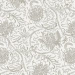 Wallpaper in a complex botanical floral design in tonal shades of taupe and ecru. 