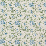 Floral pattern with blue flowers and green leaves on a cream background