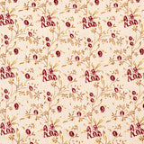 Floral pattern with red flowers and tan leaves on a beige background
