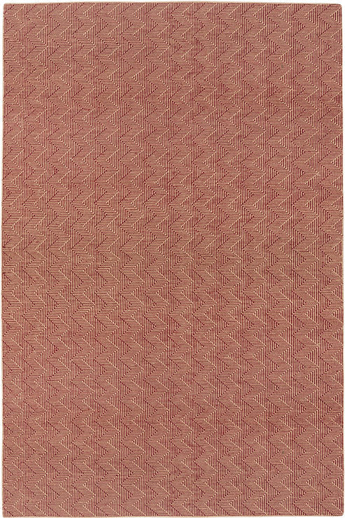 Red textured rug with a geometric pattern