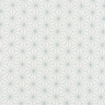 Fabric with an embroidered floral lattice print in light gray on a cream field.