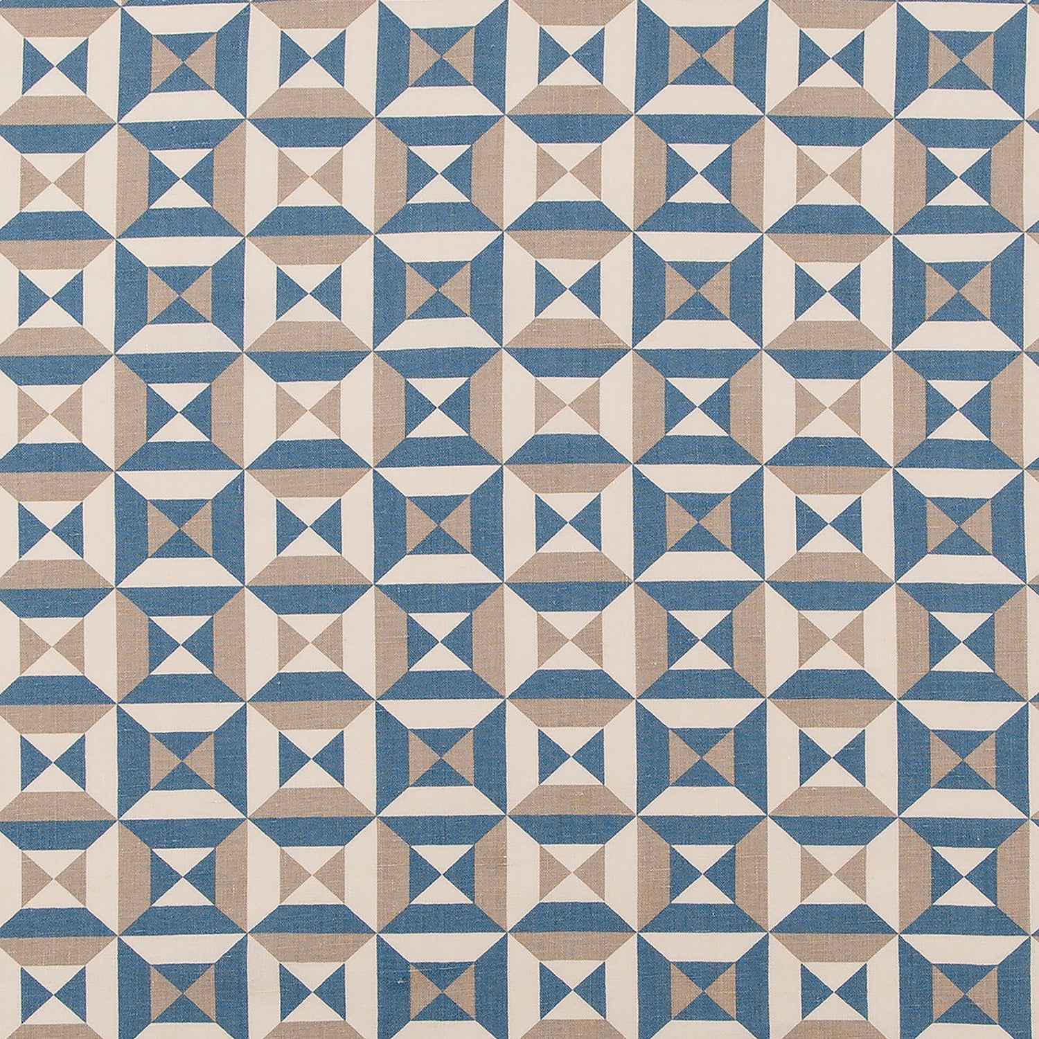 Fabric in a geometric grid print in cream, tan and navy.