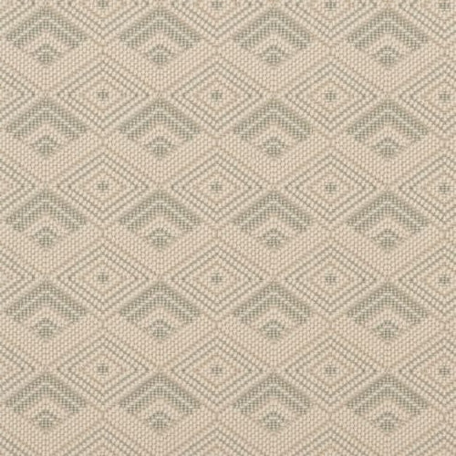 Broadloom carpet with diamond motif in cream with pale green.