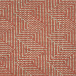 Flatweave rug with a zig zag herringbone weave in taupe and coral. 