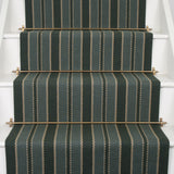 Striped flatweave runner in green on white staircase