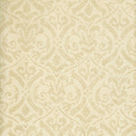 Detail of wallpaper in a botanical damask print in shades of cream.