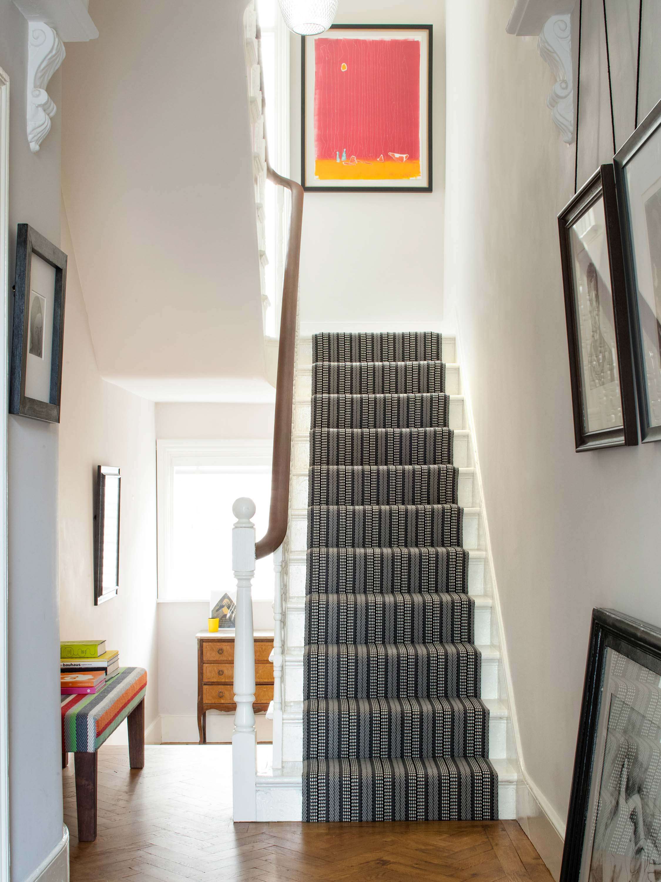 Striped flatweave runner in black and white