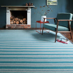 Striped flatweave runner in blue and grey