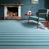 Striped flatweave runner in blue and grey