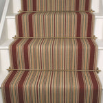 Striped flatweave runner in cream and brown on white staircase