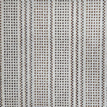 Broadloom carpet in dashed stripe pattern in shades of brown with cream. 