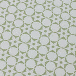 Wallpaper detail in a floral lattice print in  cream on a jade green field.