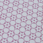 Wallpaper detail in a floral lattice print in  purple on a cream field.