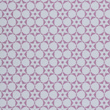Wallpaper in a floral lattice print in purple on a cream field.