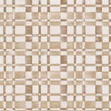 Detail of wallpaper in a large-scale checked pattern in shades of brown and white.