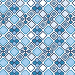 Detail of wallpaper in a geometric diamond and floral print in shades of blue, navy and white.