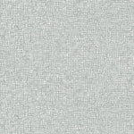 Detail of wallpaper in a textural wicker pattern in mottled blue-gray on a white field.