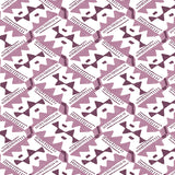 Detail of wallpaper in painterly diamond print in shades of purple on a white field.