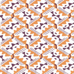 Detail of wallpaper in painterly diamond print in maroon and orange on a white field.