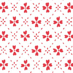 Detail of wallpaper in a dainty floral lattice print in red on a white field.