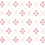 Detail of wallpaper in a dainty floral lattice print in light pink on a white field.