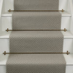 Geometric flatweave runner in grey on white staircase