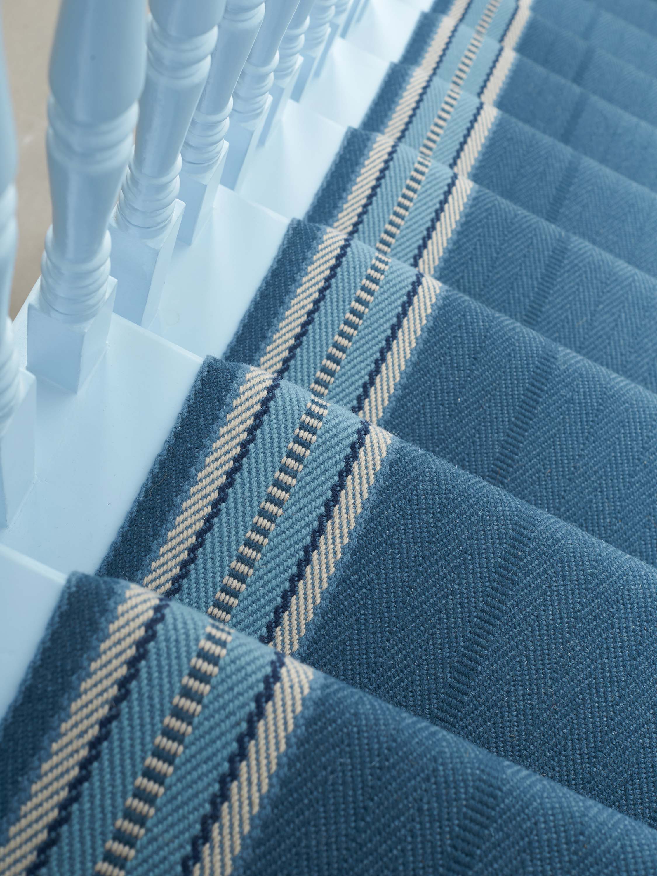 Striped flatweave runner in blue and grey