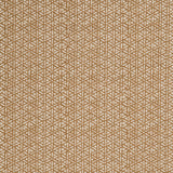 Detail of a linen fabric in a detailed geometric pattern in cream on a camel field.