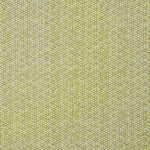 Detail of a linen fabric in a detailed geometric pattern in white on a chartreuse field.