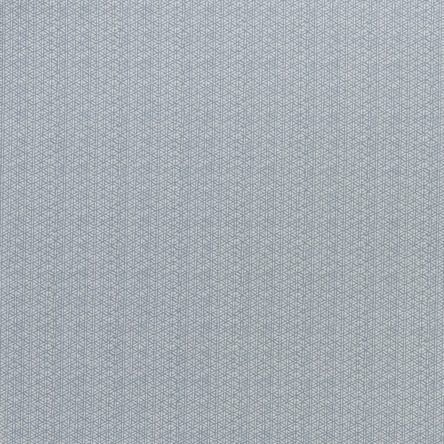 printed linen fabric in a detailed geometric pattern in white on a light blue field.