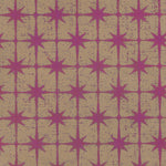 Detail of wallpaper in a geometric damask print in fuchsia on a gold field.