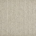 Broadloom carpet in a herringbone pattern in ivory and taupe.