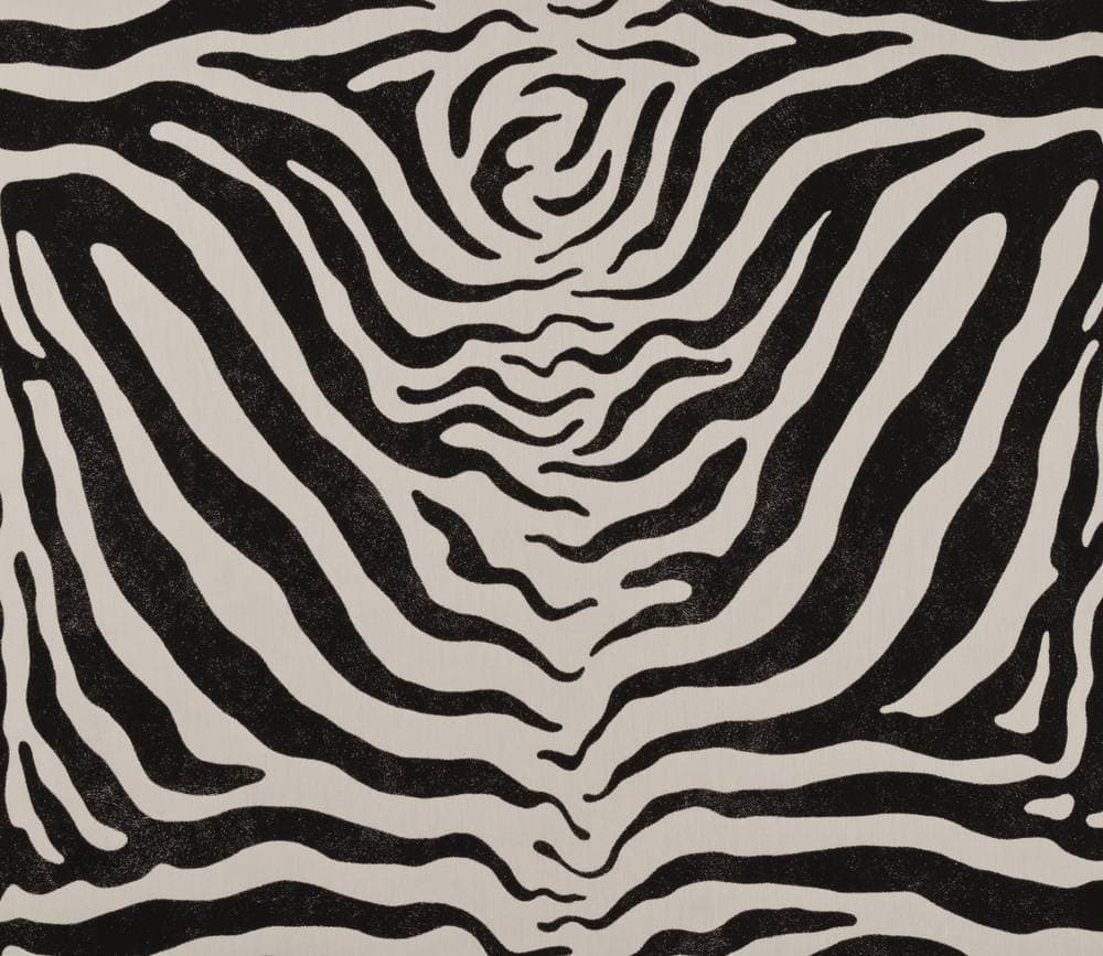 Detail of fabric in a zebra print in black on a white field.