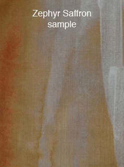 A sample of "Zephyr Saffron" fabric in shades of tan, gold and gray.