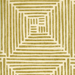 Detail of wallpaper in a dashed grid print in gold on a cream field.