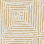 Detail of fabric in a dashed grid print in tan on a cream field.