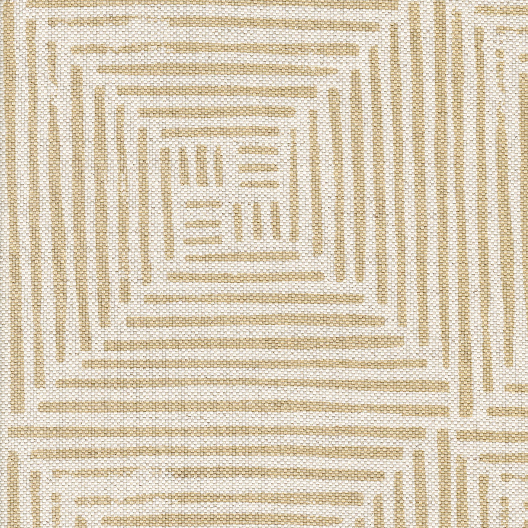 Detail of fabric in a dashed grid print in tan on a cream field.