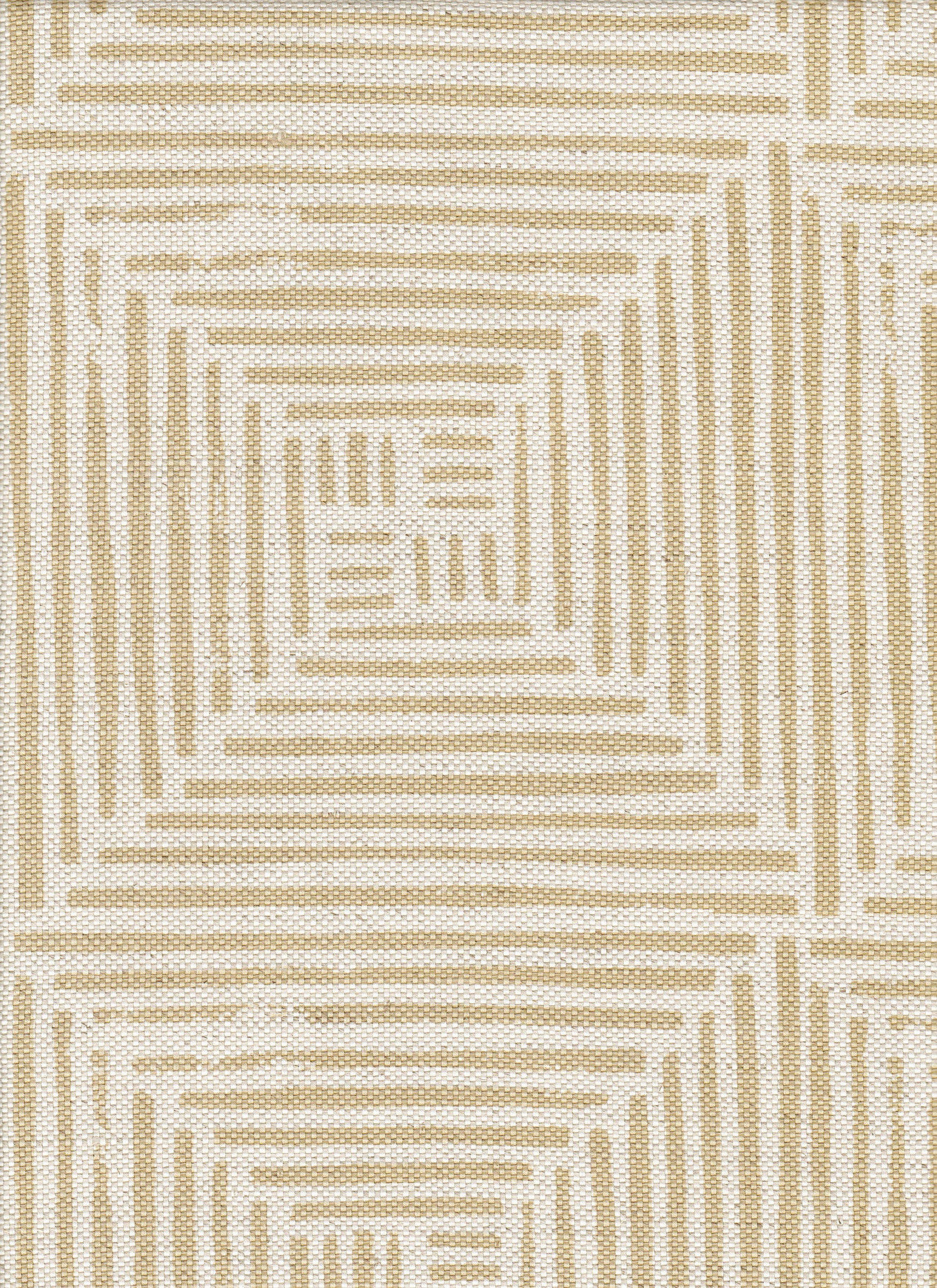 Detail of fabric in a dashed grid print in tan on a cream field.