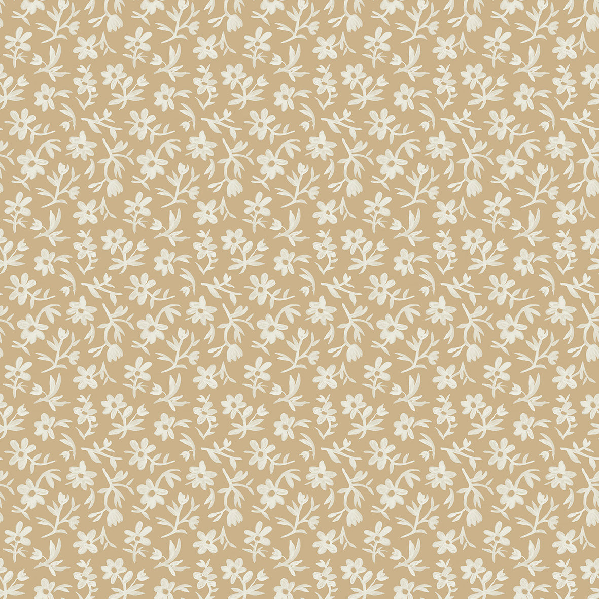 White floral pattern on a beige background. 