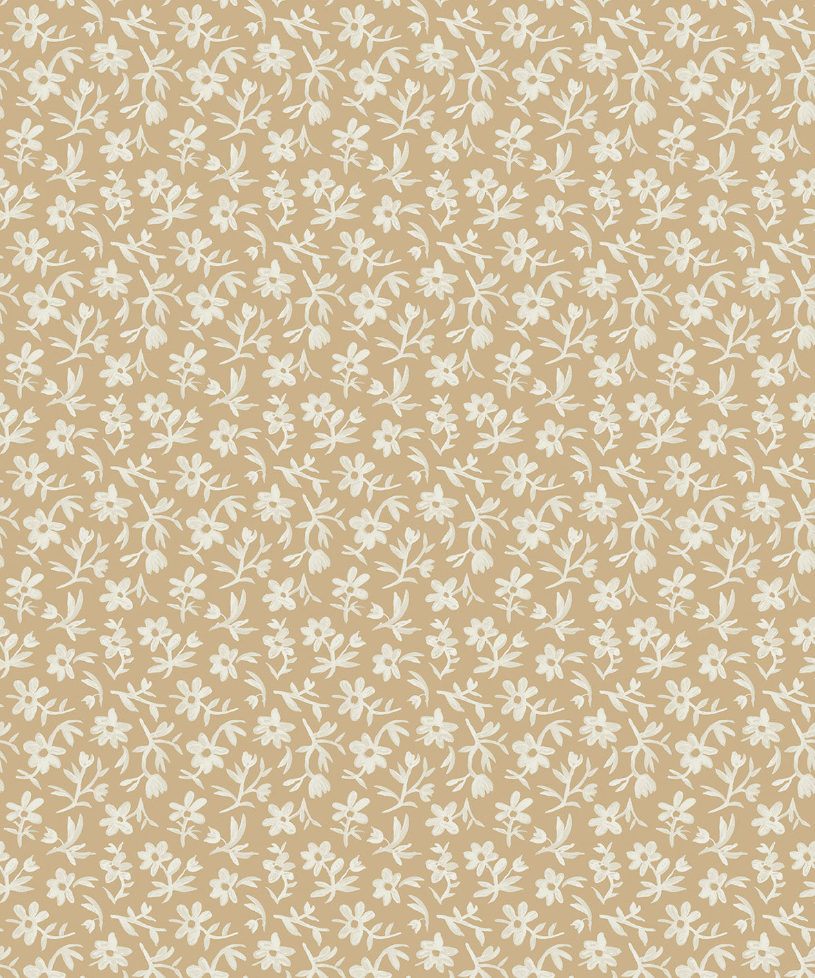 White floral pattern on a beige background. 