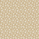 White floral pattern on a beige background. 