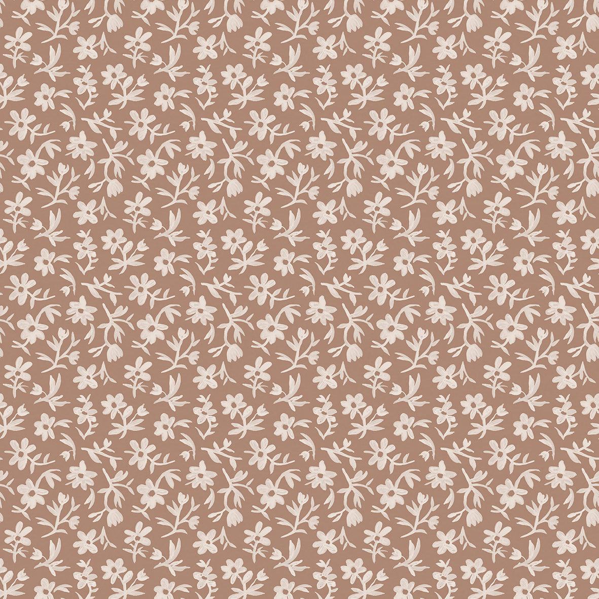 Pattern of small white flowers on a terracotta background