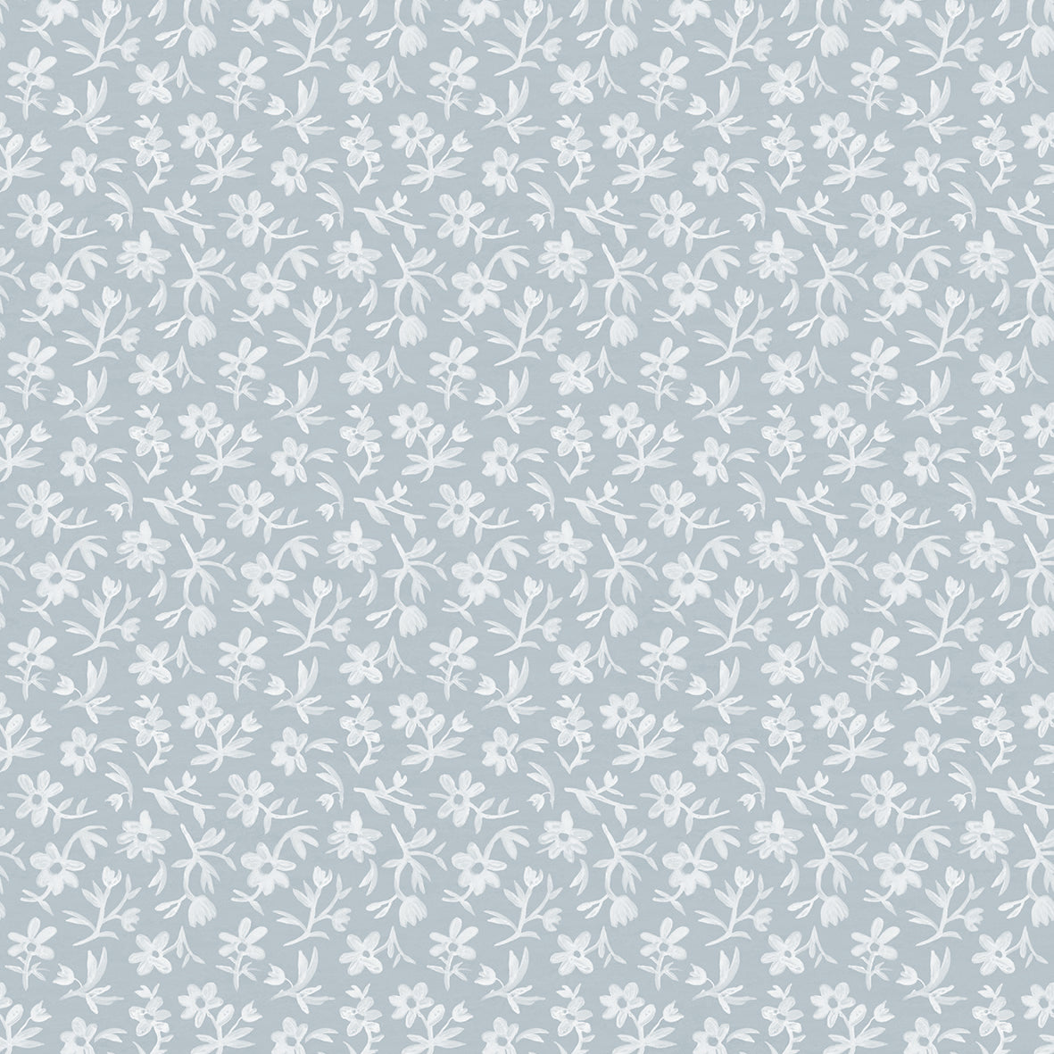 Pattern of small white flowers on a light blue background